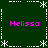 Dark green background with white dashed lines forming a , four pink "Melissa" text labels, and white asterisk-like symbols at intersections