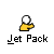 Pixelated character with white head and yellow torso holding a black jet pack that emits red-orange flames, labeled 'Jet Pack' below.
