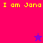 Yellow text "I am Jana" on pink and purple background with two star icons, one blue above red.