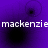 Purple background with black circular shapes and white text reading 'mackenzie' repeated horizontally across two