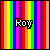 25 pixelated icons with rainbow striped backgrounds, each displaying text that changes across from 'Roy' to 'Gee' to 'Biu' and finally 'Rainbow'