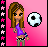 Animated pixel art contact sheet showing a girl holding a soccer ball with text overlays changing from "Soccer Rocks!" to "Occe Rocks!" and back, on pink and black backgrounds.