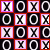 A contact sheet of 8x4 pixelated X and O shapes in various colors, arranged as a grid with alternating black backgrounds and white outlines.