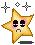 Pixelated star-shaped character with pink cheeks and black eyes displays varying mouth expressions , some holding green objects