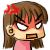 Pixel art contact sheet of a cartoon girl's angry expression with mouth open in two frames, brown hair, red star on forehead, pink top, gray background.