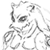 Pixelated grayscale icon of a stylized character with large eyes and flowing hair, rendered in low-resolution 2D animation style on transparent background.