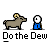Pixel art animation of a brown goat and a blue-shirted figure with white face, both facing each other with text "Do the Dew" below.