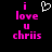 Pixelated text and heart symbol on black background, with pink lettering for 'i love u chriis' and white outline of a heart.