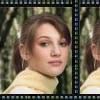 A static image of a person with light brown hair wearing a yellow top against a blurred green background with filmstrip borders.