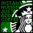 Green background with white text 'INSTANT HUMAN JUST ROO COFFEE' and a stylized figure wearing a crown of stars, repeated in