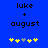 Blue background with black text 'luke + august' and five star icons below, where the third star changes from gray to yellow between frames.