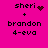 Pixelated text 'sheri' with a heart symbol, plus 'brandon 4-eva' on a bright pink background with animated sparkles.