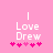 Pink background with white text reading 'I Love Drew' and five pink heart symbols below, showing animation where the hearts shift position between frames.