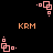 Pixelated pink geometric shapes and orange text 'KRM' on black background with animated rotation changes.