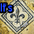 A static image with a repeating diamond-patterned background featuring fleur-de-lis symbols, overlaid with text fragments in blue, white, and red.