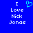 Blue background with white pixelated text reading "I Love Nick Jonas" and a cyan heart symbol replacing the word "love" in one version.