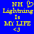 Blue background with yellow pixelated text reading 'NH Lightning Is MY LIFE <3' and a heart symbol above the 'Lightning' word.