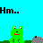Pixelated green frog with red mouth appears in multiple , some showing text like 'Hm..', 'Uh oh!', and 'YUM!' against blue background