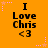 Orange background with repeated text "I Love Chris <3" in black pixelated font, surrounded by pink and orange star-shaped decorations.