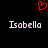 Red pixelated heart symbol above two instances of the name 'Isabella' in white pixelated text on a black background.