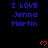 Blue text reading "I LOVE Jenna Martin" repeated across a black background with red pixelated hearts scattered throughout.