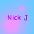 Pixelated text 'Nick J' in magenta on a light blue background with pink circular glows, animated as the glows shift position