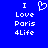 Blue background with white pixelated text reading 'I Love Paris 4Life' and a heart symbol above the word 'Love'.