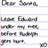 A static image of a handwritten letter on lined paper with repeated text and a gray rectangle covering part of the right side.