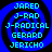 Four identical blue spiral backgrounds with cyan text listing names in a vertical stack, arranged in a on black