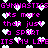 Pixelated text and heart symbols in pink and white on black background, repeating phrases about gymnastics as life.