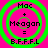 Four identical pixelated icons with green concentric circles on a bright pink background, each displaying text 'Mac + Meagan = B.F.F.F.L' in black.