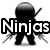 Black-and-white pixelated icon of a ninja figure with text overlays reading "Ninjas Rule the planet" across three