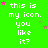 Green background with white text reading 'this is my icon. you like it?' and scattered pink and brown stars.