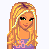 Pixel art contact sheet showing multiple frames of a blonde cartoon character in various poses with visible text elements.