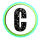 Circular icon with black letter C inside green and cyan rings, showing animation frames where the ring segments shift position.