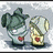 Two cartoon characters with dark green hair and red chest symbols stand side-by-side against a gray background, text overlays change across frames.