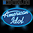 Animated contact sheet showing 12 sequential frames of a blue oval American Idol logo with glowing text and smoke effects, each frame displaying different letters of "WHO WILL BE" above the logo against a black background.