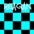 Animated icon with cyan and black checkered background displaying the word "REAGAN" in white pixelated text