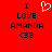 Red background with black pixelated text reading "I LOVE AMANDA <33" and a white heart outline above the word LOVE on the left side.