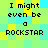 Pixelated text reads "I might even be a ROCKSTAR" on a of yellow and cyan squares with black lettering