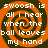 Four identical display orange and dark brown spiral patterns with white text reading "swoosh is all i hear when the ball leaves my hand" in pixelated font