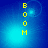 Yellow vertical text 'BOOM' on blue gradient background with light effects, showing sequential animation of circular light patterns