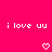 Pixelated pink background with repeated white text 'i love uu' and heart symbols arranged in a pattern