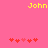 Yellow text 'John' appears at top center and top right on pink background with red heart symbols below.