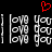 Red heart symbol above repeated 'love you' text in pixelated white font on black background.