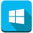Blue square icon with rounded corners featuring a white four-pane window symbol and a dark blue shadow effect.