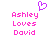 Pixelated pink text reads 'Ashley Loves David' with a purple heart symbol above the name Ashley on white background.
