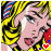 A pixelated pop art style image of a woman with yellow hair and a red headband, showing subtle facial expression changes across frames.