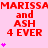 Red text on pink background with purple stars, repeating 'MARISSAMARISSA and ASH 4 EVER' in a pattern