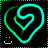 Two side-by-side pixelated heart-shaped icons with cyan and green outlines, each containing a smaller nested heart shape and a simple smiley face at the bottom left.